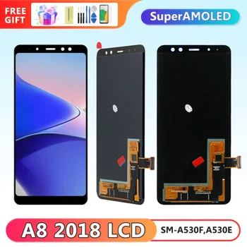 Super AMOLED A530 képernyő kerettel, Samsung Galaxy A8 2018 A530 A530F A530K LCD kijelzőhöz