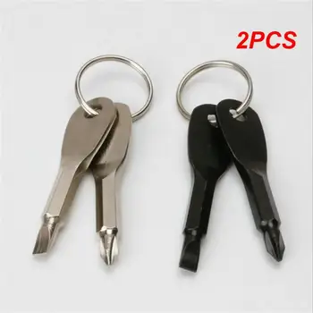 2PCS Új rozsdamentes acél Mini kulcstartó zsebszerszám Réselt Phillips csavarhúzó készlet EDC kültéri többfunkciós kulcs alakú gyűrű