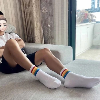 2023 Hip Hop Classic Fashion Rainbow Stripes férfi zokni pamut meleg alkalmi Harajuku vicces pop koreai zokni skarpetki meskie Sox