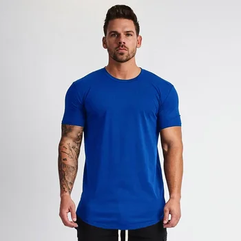 A2711 Muscleguys New Plain Clothing fitness póló férfi O-nyakú póló pamut testépítő pólók slim fit felsők tornatermi póló