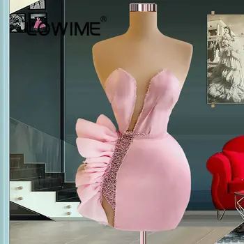 Rövid rózsaszín sellő báli ruhák 2022 Sweetheart Neck Satin Mini Prom ruhák Szexi kivágott Vestidos De Fiesta koktélruha