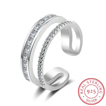 925 Sterling ezüst Moissanite kétrétegű örökkévalósági gyűrű egymásra rakható ujjgyűrű nőknek Eljegyzési sáv finom ékszer ajándék