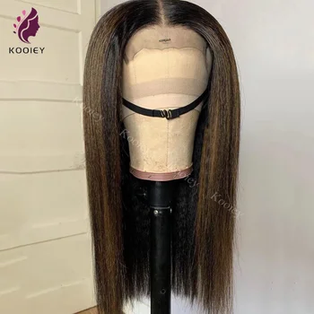 Light Yaki Straight 13x6 csipke elülső emberi haj paróka Brazil olasz Yaki kiemelés Szőke emberi haj parókák rugalmas szalagokkal