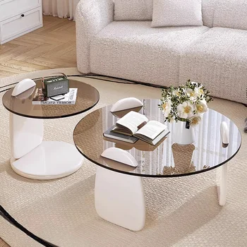 Kerek üveg Luxus dohányzóasztalok Modern design nappali dohányzóasztalok minimalista egyedi Mesa kiegészítő szalonbútorok