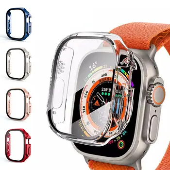 Glass+Case Apple Watch tartozékokhoz 49 mm-es okosóra PC lökhárító + képernyővédő fólia edzett tok Apple Watch Ultra tokhoz