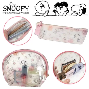 Snoopy átlátszó ceruzatartó PVC írószer ajándék lányok diákok ceruza táska Kawaii smink kozmetikai táska utazási táskák Sakura álom