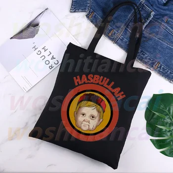 Classic Team Hasbulla Fighting Hip Hop Print Canvas Tote Black Bags Harajuku alkalmi női lány Tote Eco Shopper válltáskák