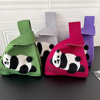 Kötött aranyos óriáspanda kézitáska Nagy kapacitású kézitáska Panda bevásárlótáska felső fogantyús táskák