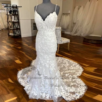 Lakshmigown luxuscsipke Boho esküvői ruha kivágott hosszú vonat 2023 Abito Sposa polgári menyasszonyi sellő esküvői ruhák nyitott hátul