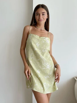 Marthaqiqi Nyomtatás Divat Női hálóingek Szexi spagetti pántos hálóruha Hát nélküli pizsama Split Mini ruha Női hálóruha