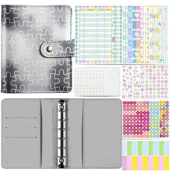 A7 Macaron Color 6 gyűrűs iratrendező PU notebook hordozható költségvetési könyv bőr iratrendező notebook Budget cipzáras bot készlet