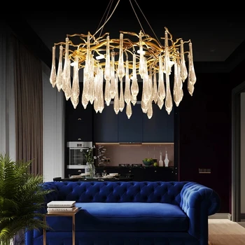 Modern kristálycsillárok Luxus nappali étkezőlámpa Bár design ág függőlámpák Kristály vízcsepp LED csillárok