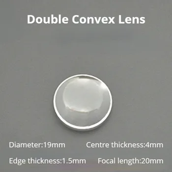 19mm K9 optikai üveg gyújtótávolság 20mm dupla domború objektív Nagyító lencsék Optika elem kondenzációs lencse 2DB Bikonvex Lentes