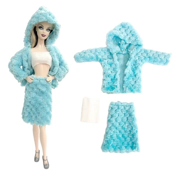 1 szett kék plüss kabát barbies baba ruhákhoz Divatruha 30 cm-re alkalmas baba kiegészítők Modern felszerelés alkalmi ruházat