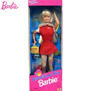 Eredeti Mattel Barbie Schooltime Fun 1997 Special Edition Vintage szőke babák Játékok lányoknak Piros ruha kiegészítők Campus szett