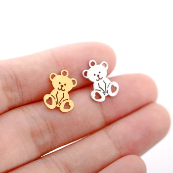 5db/lot aranyos állat rozsdamentes acél charms lapos medve medál kézzel készített nyaklánchoz ékszerkészítés kellékek DIY kiegészítők