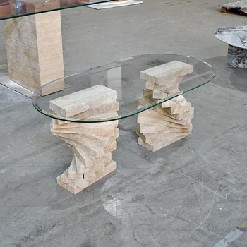 Beton travertin vintage északi bútorok kerek edzett üveg asztal természetes márvány nagykereskedelmi testreszabott konzol dohányzóasztal