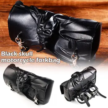 Halloween koponya motorkerékpár villa táska nyeregtáska bőrönd fekete tároló Moto bőr poggyász kiegészítők szerszám Goth Pu táska kormány