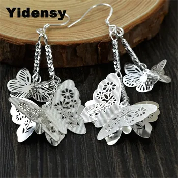 Yidensy Fashion 3D üreges pillangó fülbevaló nőknek Fém ezüst színű hosszú láncú lógó csepp bojt fülékszer ajándékok