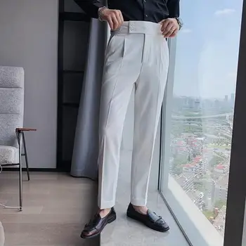 Egyenes szárú nadrág Vintage magas derekú férfi öltönynadrág Slim Fit üzleti nadrág puha, lélegző anyaggal Classic