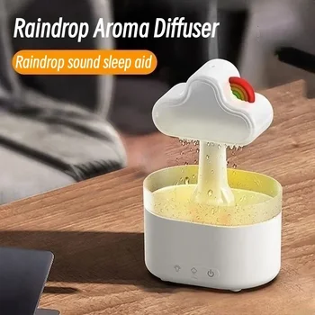 7 Színes esőcsepp párásító Aromaterápiás diffúzor Ultrahangos ködkészítő Szivárványfény Home szoba Illat aroma légnedvesítő