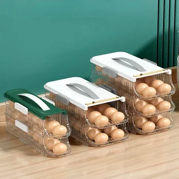 Tojás tároló doboz Automatikus gördülő tojásdoboz Áttetsző többrétegű kosár Hordozható tojástároló konténer Konyhai rendszerezők