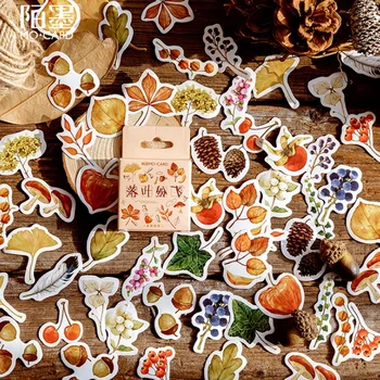 46Pcs Aranyos őszi levelek színes levelek mini Papír matrica dekoráció Iskolai diák írószerek
