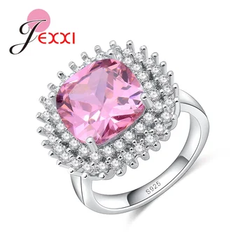 Pure ezüst gyűrűk rózsaszín kristály kiegészítő 925 sterling ezüst gyűrűk CZ körüli nőknek luxuslányok jegygyűrűi