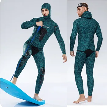 2 részes férfi 3 mm-es szigonyhorgászat prémium álcázás neoprén búvárruha nyitott cellás búvárruha kapucnis pulóver sznorkeling ruhák