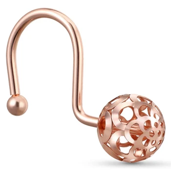 Rose Gold zuhanyfüggönyhorog gyűrűk, 24 dekoratív zuhanyfüggönyhorog készlet, fém rozsdaálló zuhanygyűrűk fürdőszobához