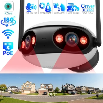 kültéri kettős lencsés panoráma biztonsági kamera 180 ° -os széles látószögű Wifi POE IP kamera Humanoid automatikus követés zoom megfigyelő kamerák