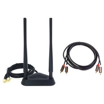 2.4G / 5G kettős frekvenciájú hosszabbító kábel antenna Wifi router 2RCA-val - 2 RCA koaxiális 3.5 jack sztereó RCA audiokábel 1M