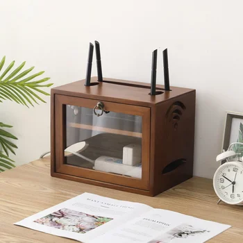 Asztali tömörfa Wifi router tároló doboz könnyű Luxus kiváló minőségű set-top box tároló polcok Nagy dugós tábla doboz