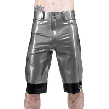ezüst és fekete katonai szexi hosszú szárú latex boxer rövidnadrág zsebekkel Kárpitok gumi cargo nadrág alsónadrág Fehérnemű DK-0250
