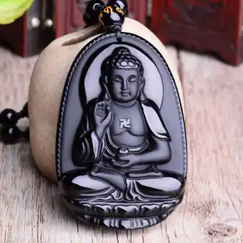 Természetes obszidián kézzel faragott Buddha Lucky Amulett medál gyógyító gyöngyök Ajándék nagykereskedelmi kulcstartó Zodiákus Uniszex Tibeti Új Divat