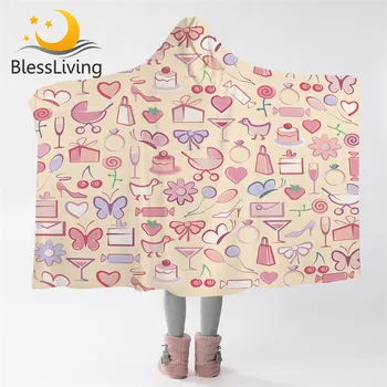 BlessLiving Girl Party kapucnis takaró rajzfilm akvarell takaró kapucnis pulóver rózsaszín pillangó hordható takaró virágos retro cobertor