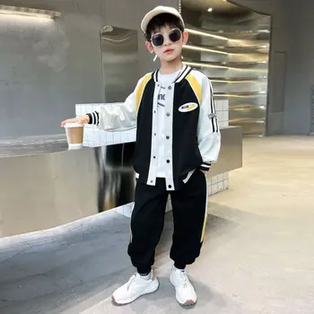 Tini fiúk ok-okozati készletei Két darab baseball dzseki egymellű mandzsettás nadrág laza 2023 tavaszi őszi divat koreai 5-12 év