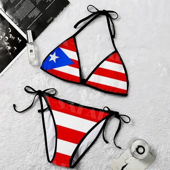 Észak-Amerika Erős Puerto Rico koponya címer 3D nyomtatás Nők Mikro Bikini szett Nyári strandruházat Szexi tengerparti fürdőruhák
