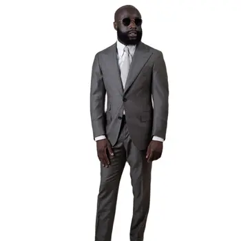 Sötétszürke egymellű férfi öltönyök Slim Fit 2 db kabát és nadrág csúcsos hajtóka Hivatalos üzlet Teljes öltöny Tailor Made nagy méret