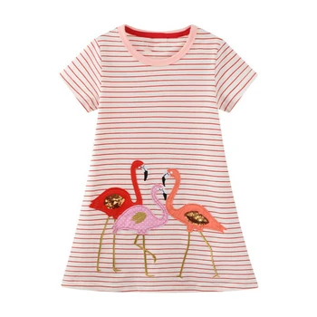 Kis maven 2022 nyári ruha pamut flamingó flitteres toll alkalmi ruhák szép és kényelmes gyerekeknek 2-7 éves korig