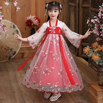 2-10-14Hagyományos ősi kínai jelmez Gyermekek Hanfu ruha Fesztivál Ruha Ruha Qing-dinasztia színpadi viselet Karácsonyi lányok Hivatalos