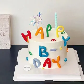 koreai stílusú színes boldog születésnapot torta dekorációs levél puha gumi cukorka színes torta feltétje Gyermek zsúr kellékek