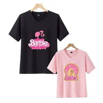 Anime Barbie Fashion rövid ujjú Kawaii All-Match Boy Girls Soft V-nyakú póló Fashion Casual lélegző pólók Felsők Pár ajándék