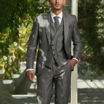 Elegáns tömör férfi öltönyök 3 részes divatcsúcshajtóka egygombos férfi öltöny karcsú Kiváló minőségű esküvői vőlegény Üzleti szmokingok
