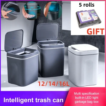 12 / 16L intelligens szemetes automata érzékelő Dustbin elektromos hulladékgyűjtő vízálló hulladékkosár konyhai fürdőszobai újrahasznosításhoz szemetet