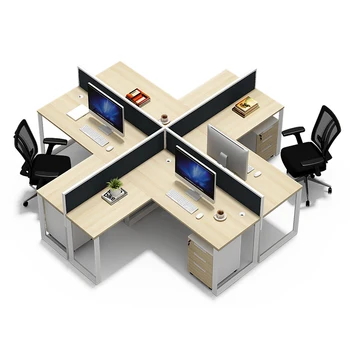 Kereszt típusú 4 üléses fém lábú irodai íróasztal partícióval modern irodai munkaállomás bútor