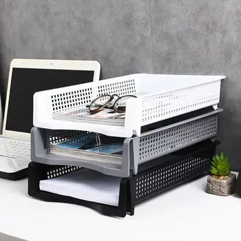 File Box Desktop A4 dokumentumszervező Egymásra rakható laminált műanyag papírok Rack tároló tálca otthoni irodához