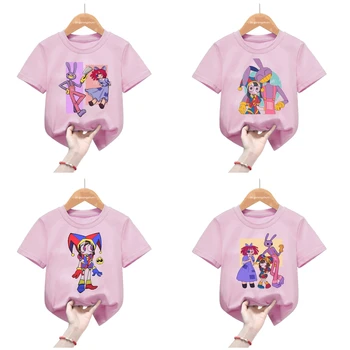 rózsaszín ruhák A csodálatos digitális cirkusz vicces rajzfilm nyomtatás póló Gyerek ruhák Fiúk lányok baba póló Uniszex ruhák felső