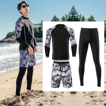 3db/set Férfi hosszú ujjú cipzáras kiütésvédő UV napvédő póló gyors száraz úszóingek+leggings+nadrágok fürdőruhák női