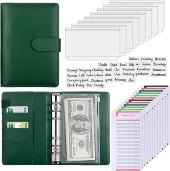 Zöld költségvetési iratrendező cipzáras borítékkal, A6 megtakarítási iratrendező, költségvetési készpénzboríték, pénztárjegy-szervező, megtakarítási költségvetési terv